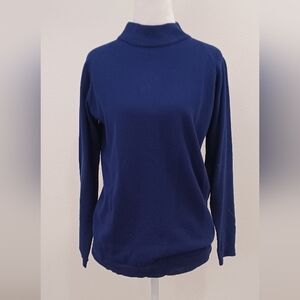 Vtg High Collar Zip Back Navy Blue Sweater